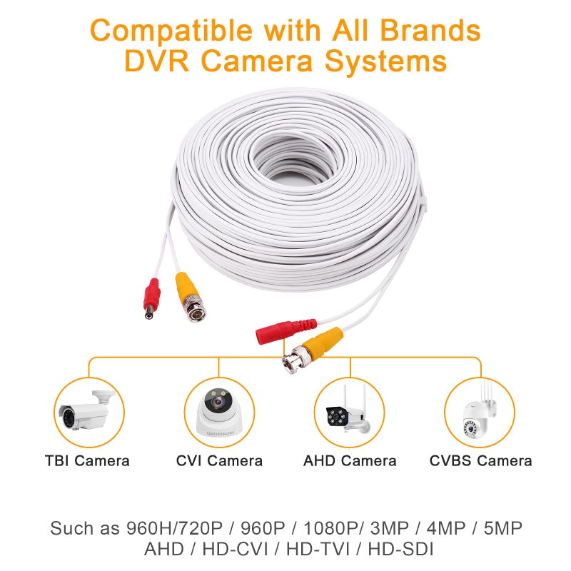 WILDHD BNC Cable,2x200ft All-in-One Siamese Video and Power Security Camera Wire, BNC Extension Cable with 2 Female Connectors for All Max 5MP HD CCTV DVR Surveillance System (200ft 2PCS,White) - Image 3